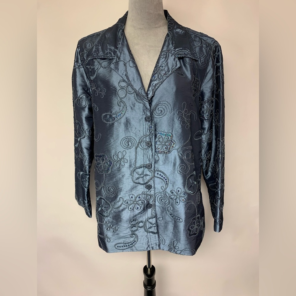 Susan Graver Gray Jacket Embroidered Sequins Formal Special Event Party SZ L